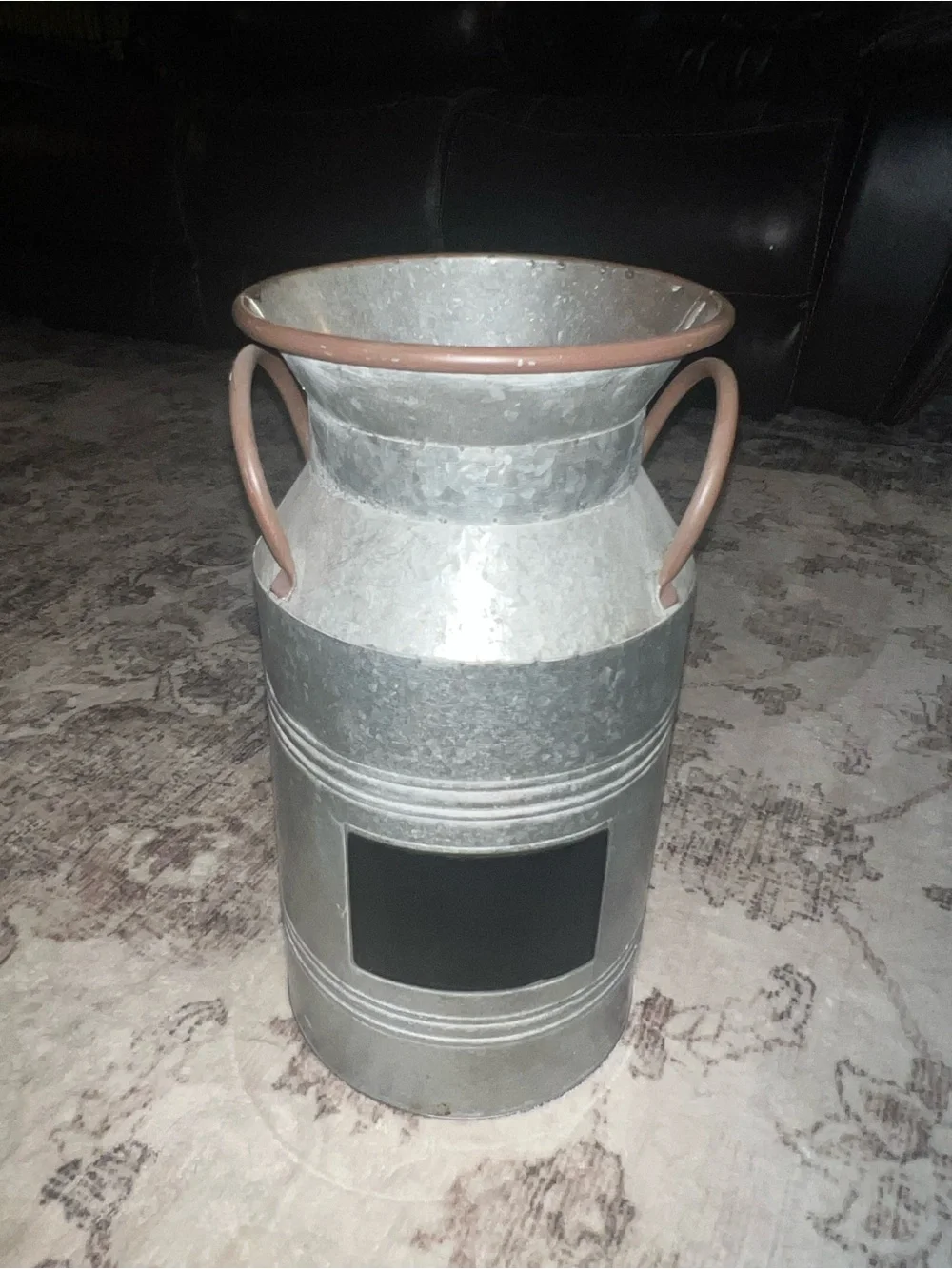 15” Galvanized Metal Milk Can Vase with Brown Accents